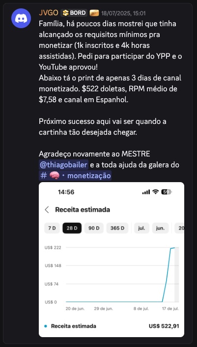 Canal monetizado em 3 dias